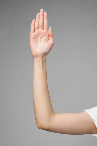 istock Female hand gesturing sign against gray background 2153183984