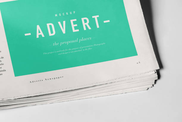 Newspaper Advertising Banner on Magazine, Brochure Mockup 3D Rendering on Isolated Background