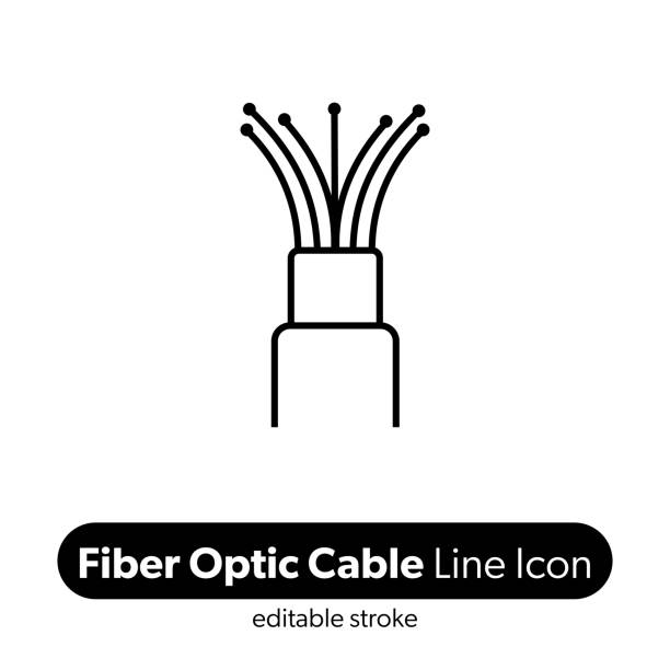 stockillustraties, clipart, cartoons en iconen met fiber optic cable line icon. editable stroke vector icon. - vezel