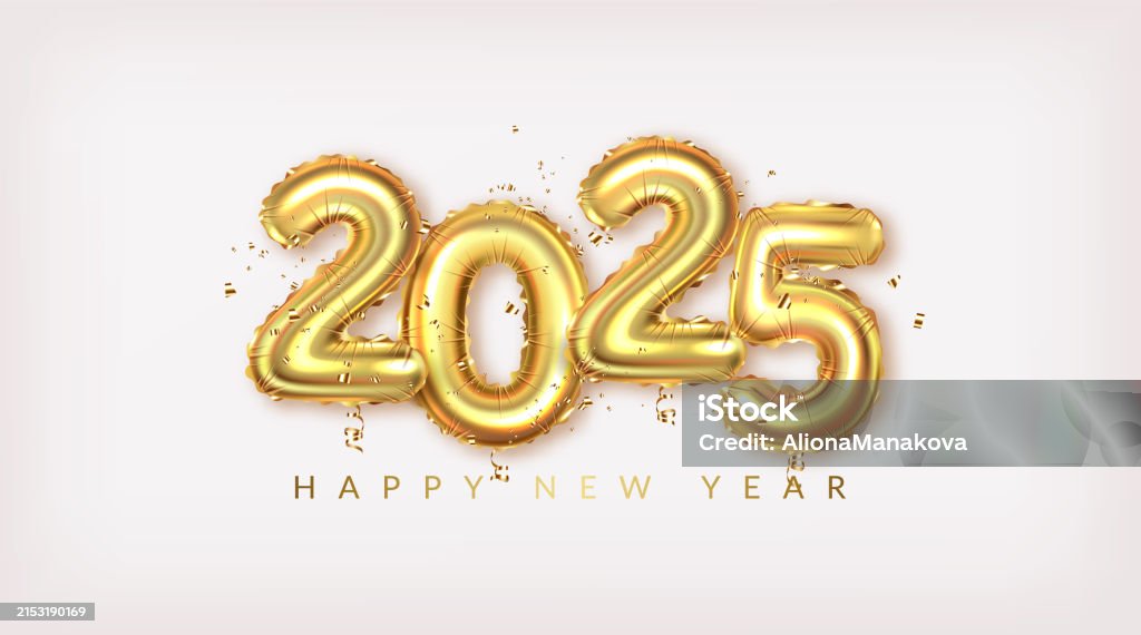 Boldog új évet 2025 üdvözlőlap. Arany realisztikus lufik számok árnyékkal. - Jogdíjmentes 2025 témájú vektoros stock alkotások Boldog új évet 2025 üdvözlőlap. Arany realisztikus lufik számok árnyékkal. - Jogdíjmentes 2025 témájú vektoros stock alkotások