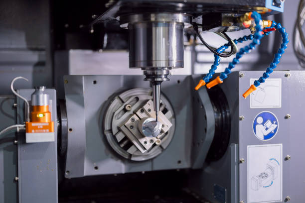 istock Modern 5 Axis CNC advance metal Milling Machine working in heavy industry factory. Drilling machine on working process in workshop 2153190662