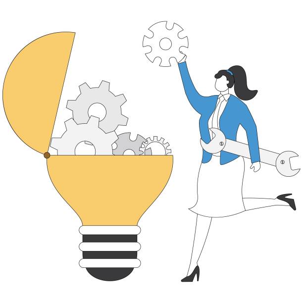 istock light bulb with gears, Light bulb with gears - Businesswoman 2153191094