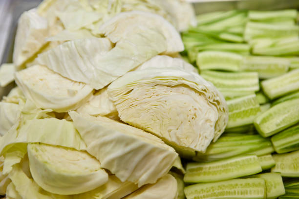 Fresh cabbage and long bean sliced in plate