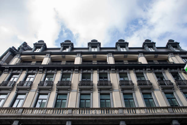 Traditional style apartment building in Brussels with sky