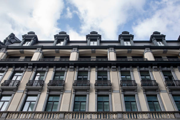istock Traditional style apartment building in Brussels with sky 2153198591