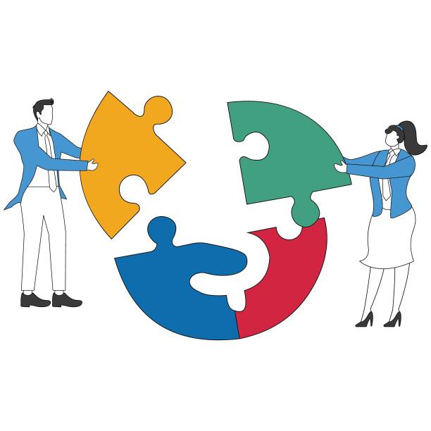 istock Combine puzzle pieces, Business people combine puzzle pieces 2153206588