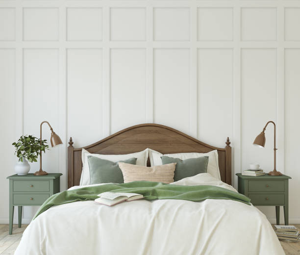istock Modern farmhouse bedroom. 3d render. 2153207791
