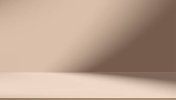 istock Brown Cream Color Empty Display Room Cement wall Studio Background with Beige Podium Stage Stand for Presente Cosmetic Organic Nature Products,Backdrop Banner for sale online in Autumn 2153209096