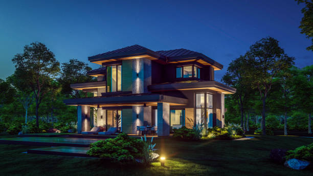 istock 3d rendering of modern house in luxurious style in night 2153213995