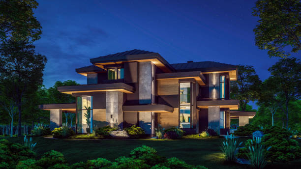 istock 3d rendering of modern house in luxurious style in night 2153213998