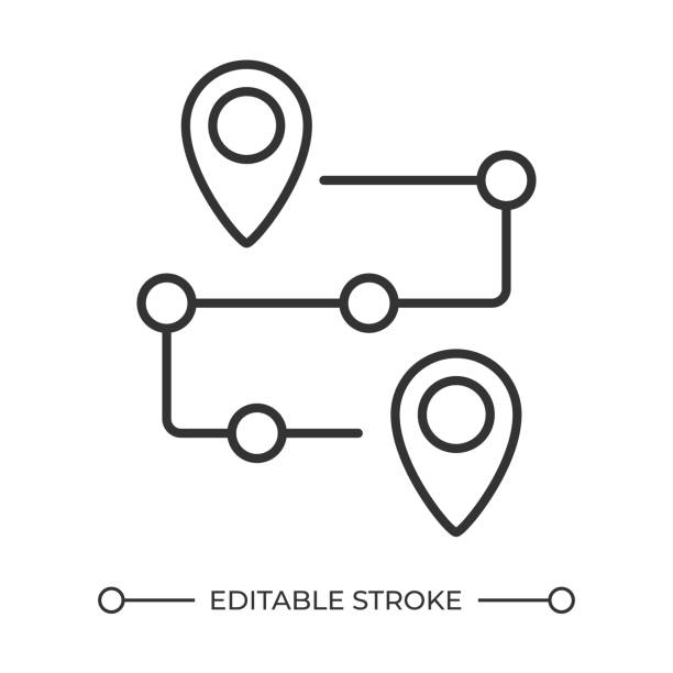 lineární ikona trasy - cestovní mapa stock ilustrace