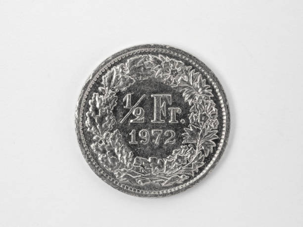 istock Swiss one half franc coin, white background, front side 2153229292