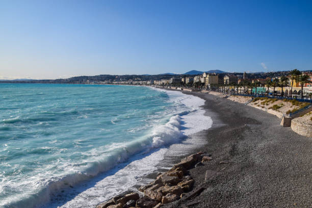 istock Empty beach in autumn in Nice, France 2153237075