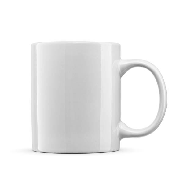 istock White mug with copy space for logo isolated on white. Cup for to decorate and printing. 2153238538