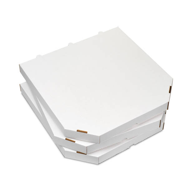 istock Stack of three closed blank white cardboard boxes for pizza isolated white. Takeaway food packaging. 2153238584