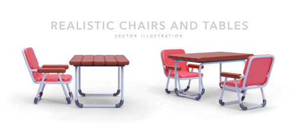 istock Set of realistic chairs and tables isolated on white background. Vector illustration 2153242797