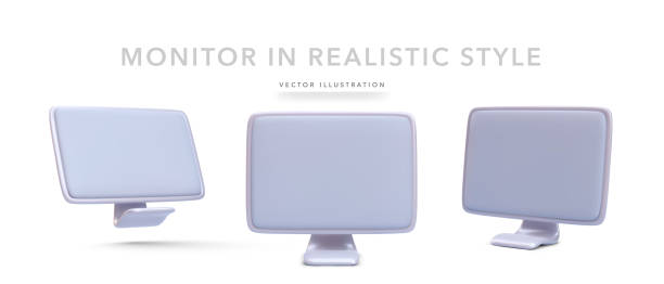 istock Set of realistic gray computer monitor isolated on white background. Vector illustration 2153243664