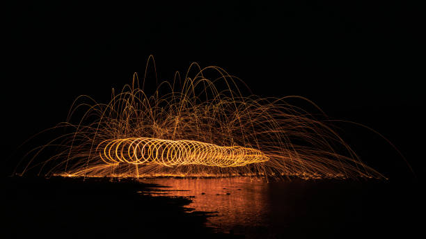 istock scene show of swing fire reflection water 2153244170