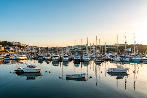 Brixham harbour England with sailing barges