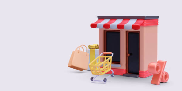 istock Online shopping concept in realistic style with store, shopping bag, gift, discount, cart. Vector illustration 2153246932