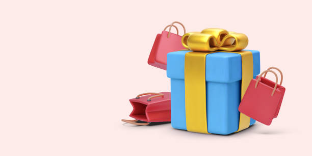 istock Shopping concept banner in realistic style with shopping bag and gift isolated on light background. Vector illustration 2153247141