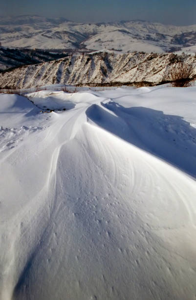 detail of a hill after a snowstorm - deep snow fotky - stock snímky, obrázky a fotky