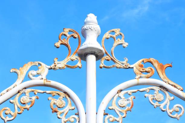 a garden lamp ornament against a bright blue sky background