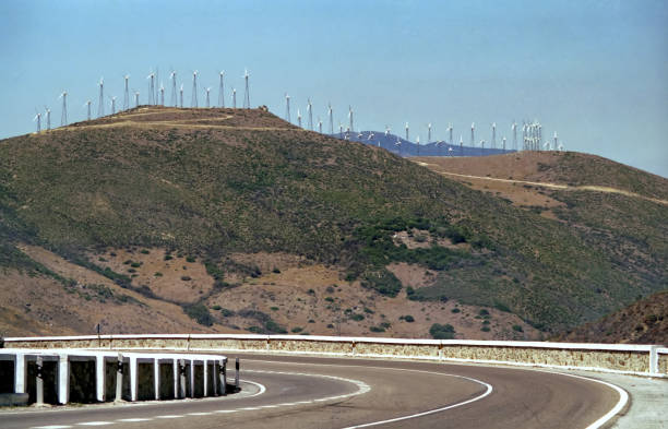 view of wind turbines on the mountain