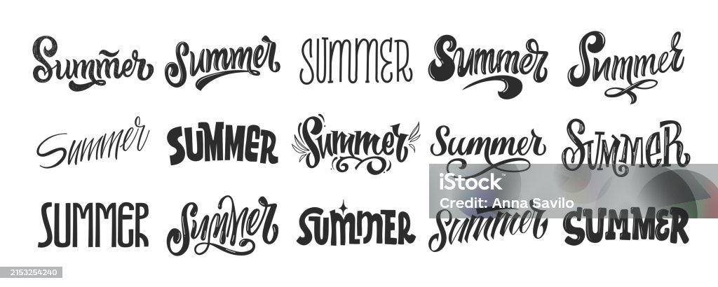 Summer Set Text Hand Draw Lettering Word Vector Illustration Stock ...