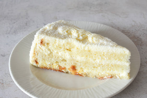 istock a slice of coconut cake on a plate isolated close up 2153259773