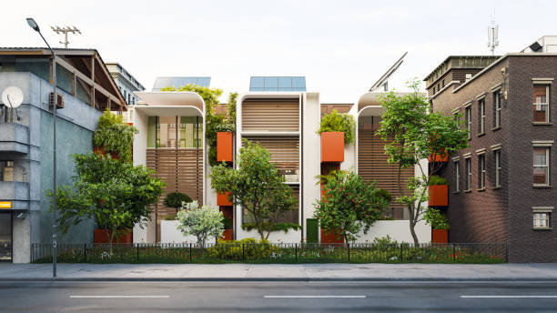 istock Modern houses in the city 2153262156