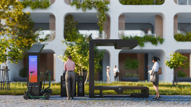 Solar powered charging station in residential area