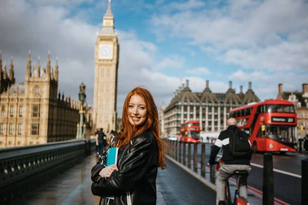 istock Happy beautiful female student in London 2153262587