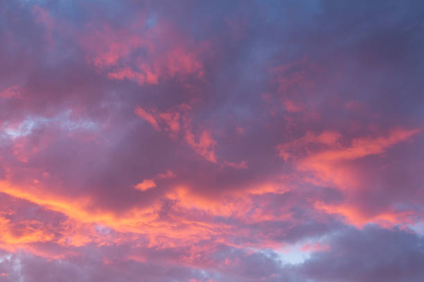 istock Beautiful purple blue sunset sky with cumulus clouds. Natural background. Copy space 2153267152