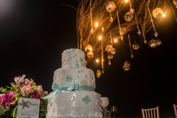 istock wedding cake at a night party illuminated with lamps 2153268068