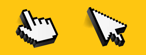 click cursor 3d gold icon. computer mouse pointer vector arrow - cursor stock-grafiken, -clipart, -cartoons und -symbole