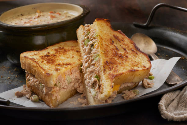 istock Tuna Melt Grilled Cheese Sandwich with Clam Chowder 2153279778