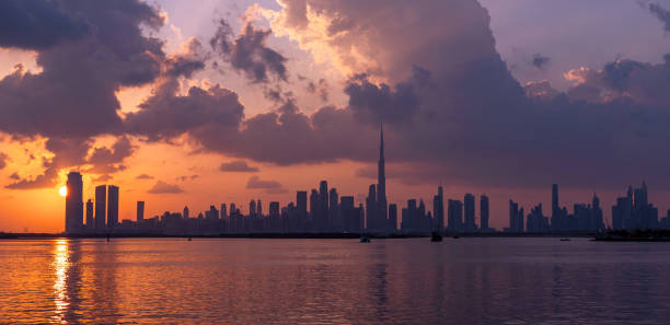 istock panoramic sunset view of Dubai Downtown cityline from Dubai Creek harbour 2153282214