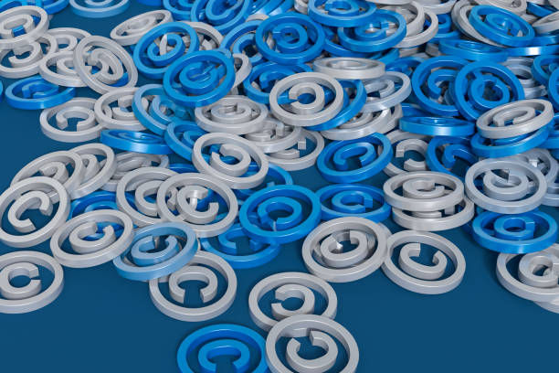 Copyright Symbols Stacked on a Blue Background. 3D Rendering
