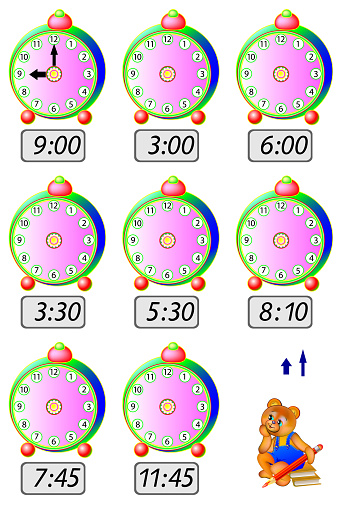 Exercises For Children Need To Draw Clock Hands At The Corresponding ...