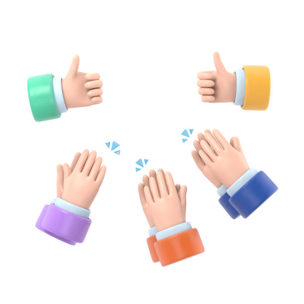 istock Set of people hands clapping, giving likes. Applause, ovation, celebrating, rapture. Flat doodle illustration in cute cartoon style.3D rendering on white background. 2153315714
