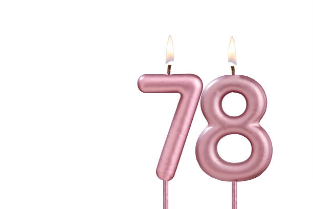 istock Candle number 78 - Lit birthday candle on white background 2153318769