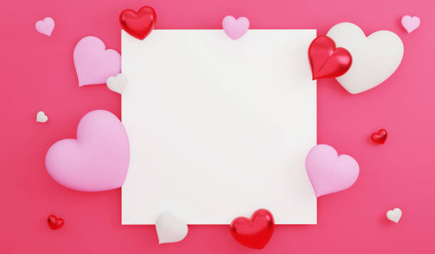 istock Valentine mockup frame and heart decoration, 3D render Valentine concept and copy space on red background 2153323133