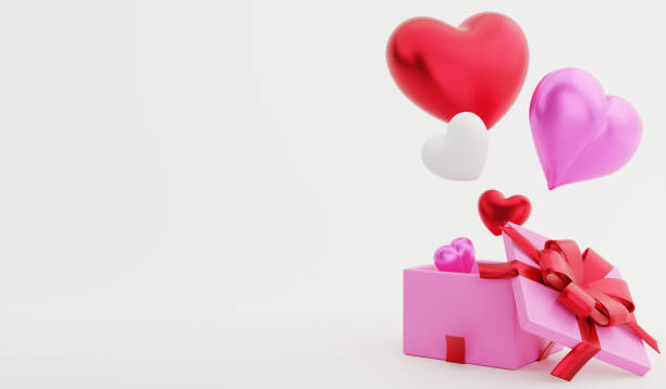 istock Valentine hearts in present box, 3D render Valentine concept and copy space on white background 2153323141