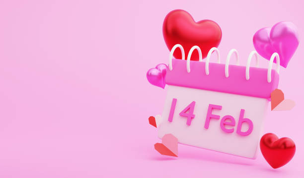 istock 14 February on calendar, 3D render Valentine concept and copy space on pink background 2153323143