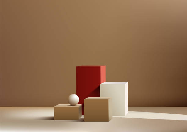istock 3D stack of boxes podium with a white ball on top against a brown wall background 2153329024