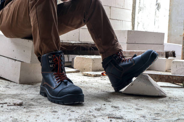 istock A construction worker wears brown leather boots which look very cool 2153337750