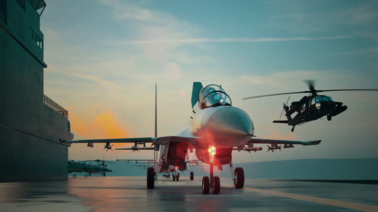 Fighter aircraft on an aircraft carrier