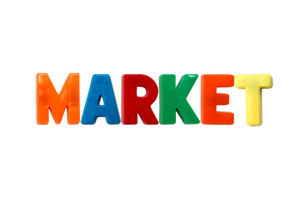 Market written with letter magnets isolated on white