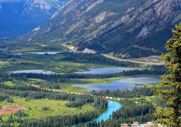 istock View on the railway in Bow river valley in the Banff town 2153341088